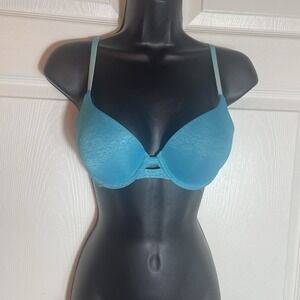 Victorias Secret Perfect Shape Push Up Bra Women 34C Blue Padded Underwired
